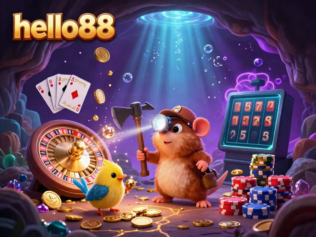 Engage with hello88 while exploring vibrant treasures in an immersive 3D casino scene.