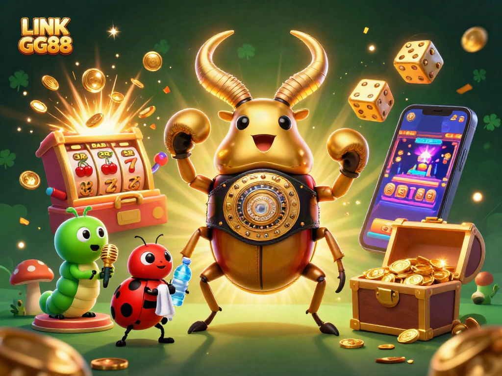 Engage with LINK GG88 as a golden stag beetle mascot champions the casino world.