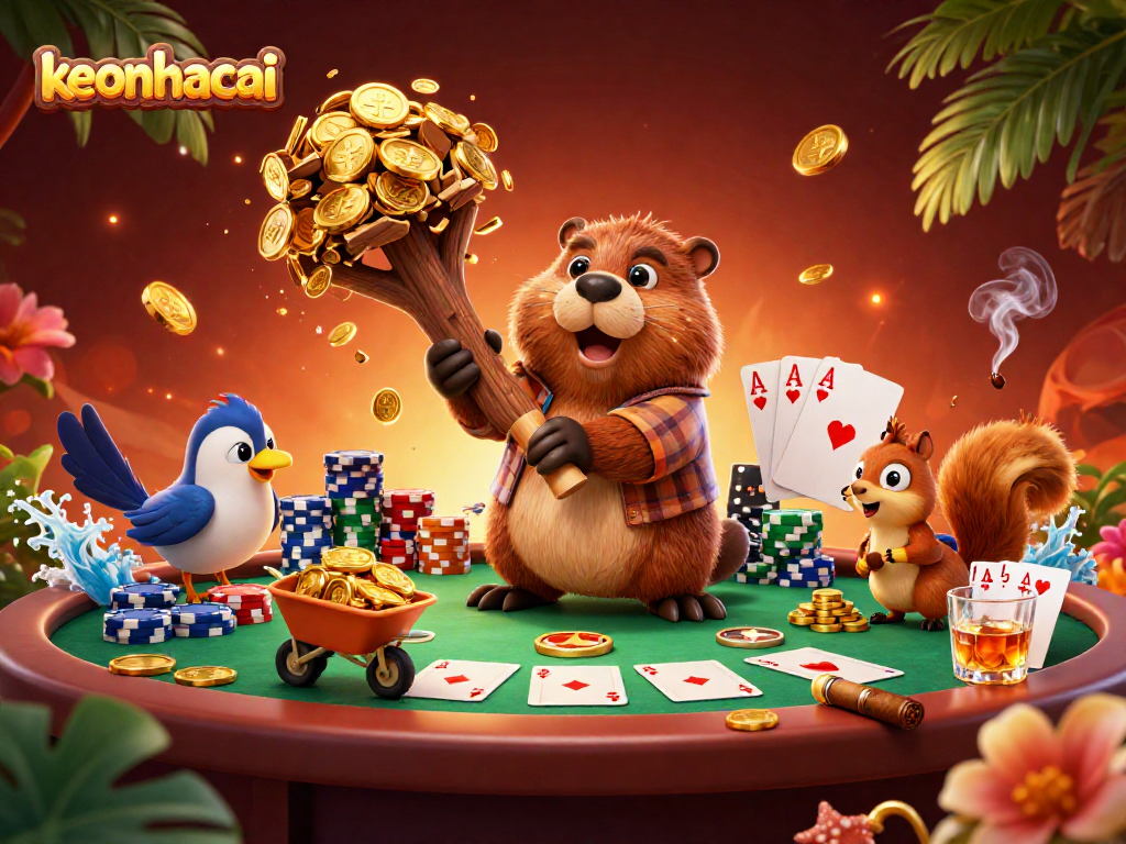 Experience thrilling keonhacai action with our vibrant illustration featuring poker elements and joyful characters.