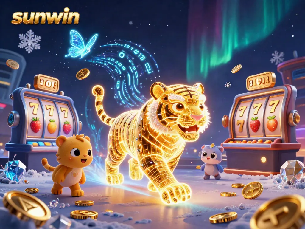 Experience the thrill of winning at sunwin with golden tiger amidst vibrant casino elements.