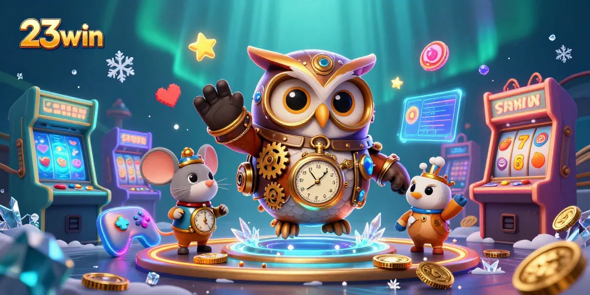 Experience thrilling jackpots at 23win with vibrant casino-themed 3D artwork featuring dynamic characters and games.
