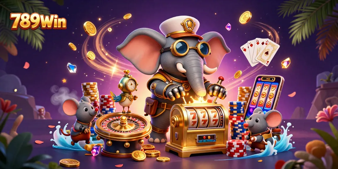 Spin golden slot machines and win big with 789Win in this vibrant casino illustration.