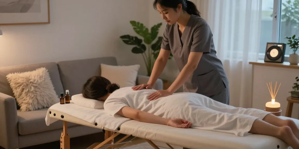 Relaxing 동탄출장안마 session in a cozy home with professional therapist and calming atmosphere.