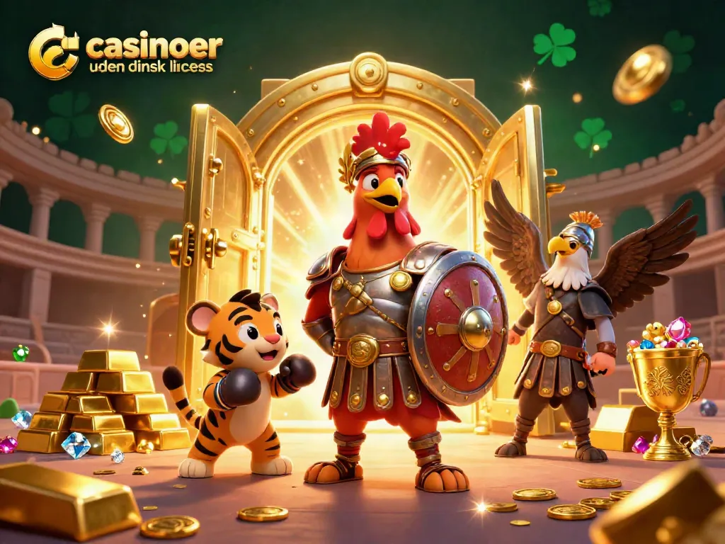 Engage in thrilling action at casinoer uden dansk licens while gladiator rooster and tiger cub create excitement!