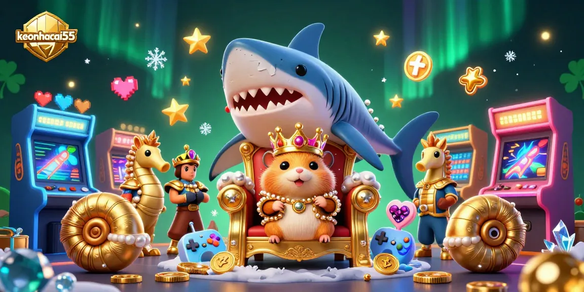 Experience the thrill of keonhacai55 with vibrant gaming elements and a golden hamster king.