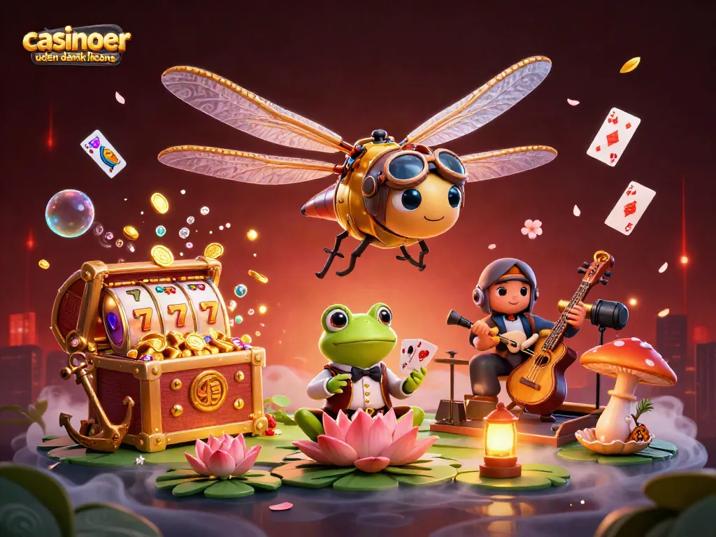 Experience thrilling games at casinoer uden dansk licens with a vibrant 3D scene featuring unique characters and casino elements.