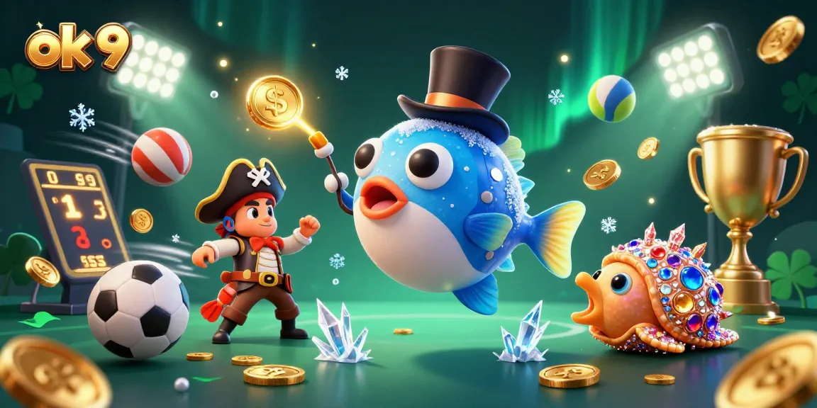 Experience the thrill of ok 9 with a dynamic 3D scene featuring an anglerfish attracting golden coins in an energetic casino setting.